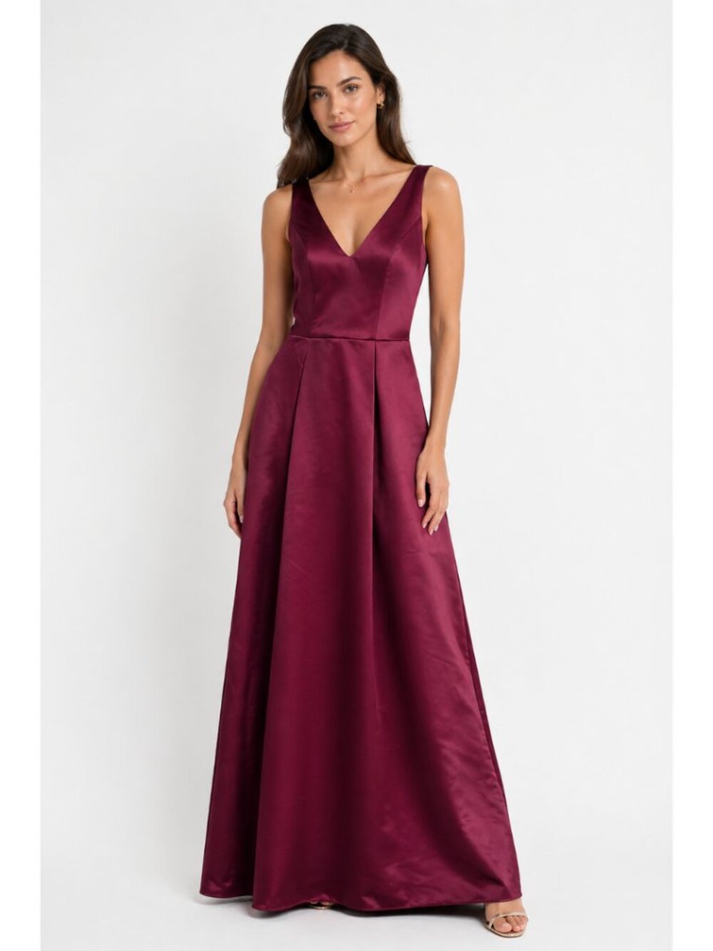 NWT D’ZAGE Burgundy Satin V-Neck A-Line Formal/Bridesmaid Dress Size 8
